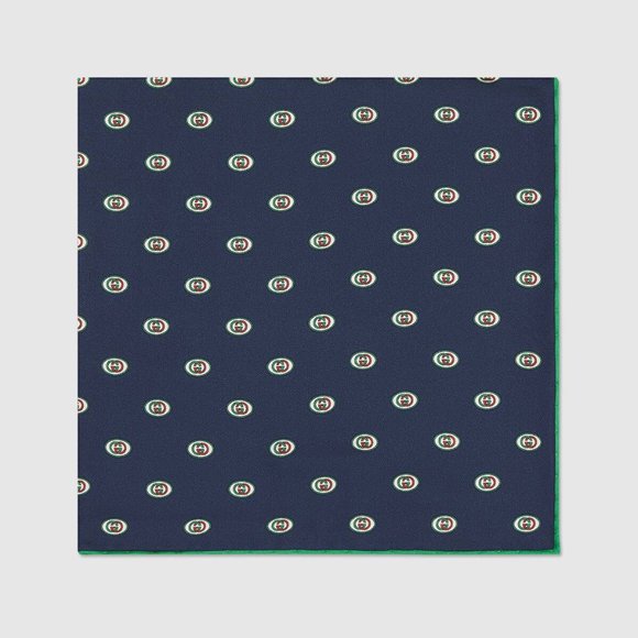 Gucci Interlocking GG Print Pocket Square in Navy - Picture 1 of 9